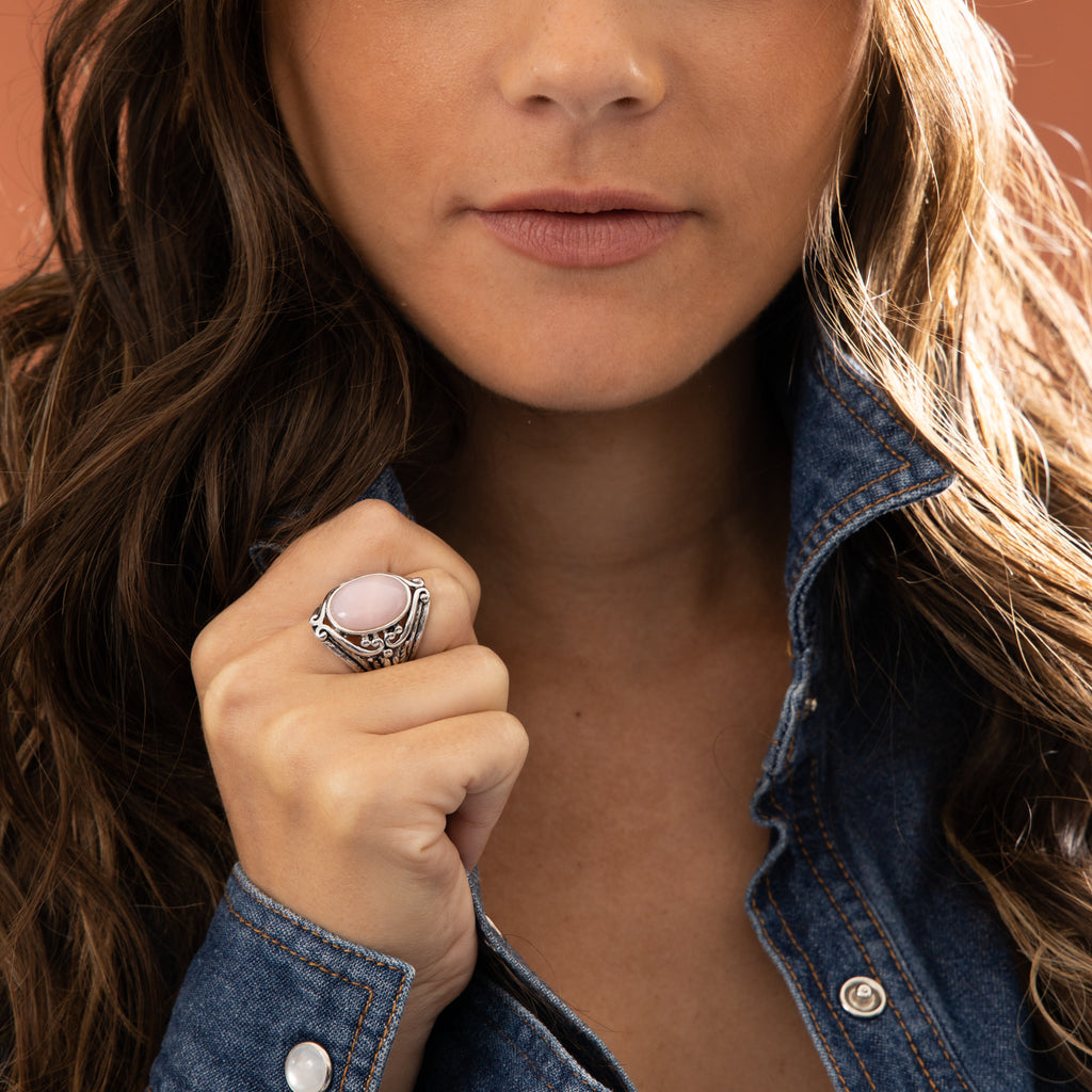 Bague Itzcuintli Pink Opale 5,80Ct Et Argent Massif