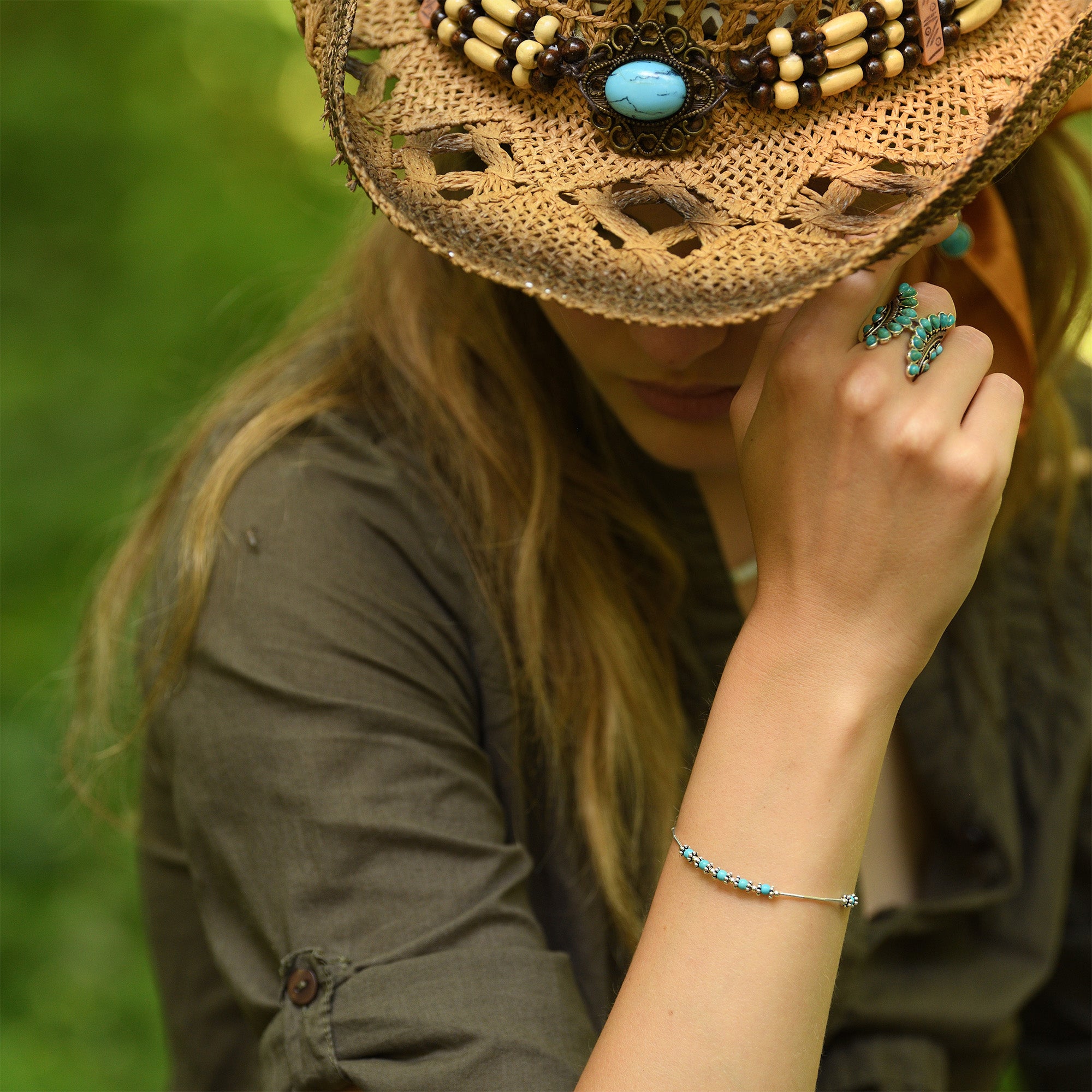 4Ct Turquoise And Sterling Silver Pecan Ring