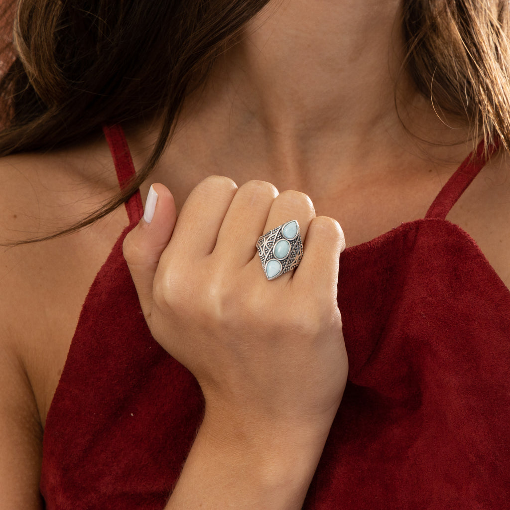 Anillo Catzasa Larimar 2.09Ct y Plata de Ley