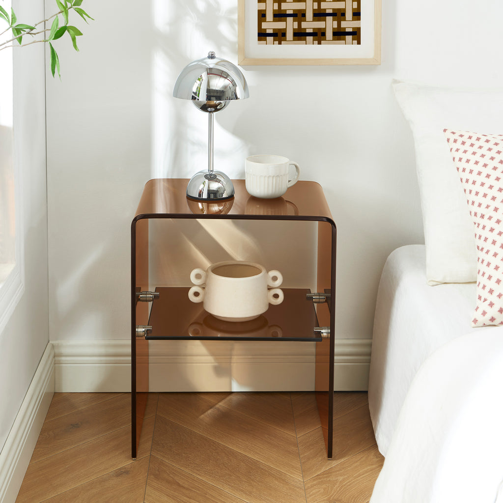 Ginza - Bedside Table - Tempered Glass - Amber
