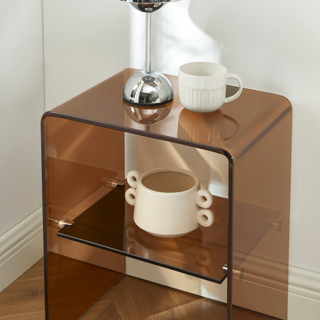 Ginza - Bedside Table - Tempered Glass - Amber