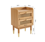 Leon - Bedside Table - Oak Veneer and Rattan Cane