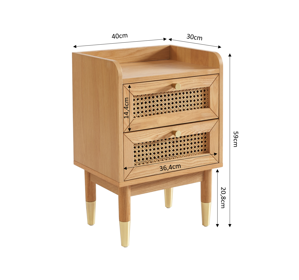Leon - Bedside Table - Oak Veneer and Rattan Cane