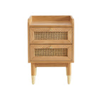 Leon - Bedside Table - Oak Veneer and Rattan Cane