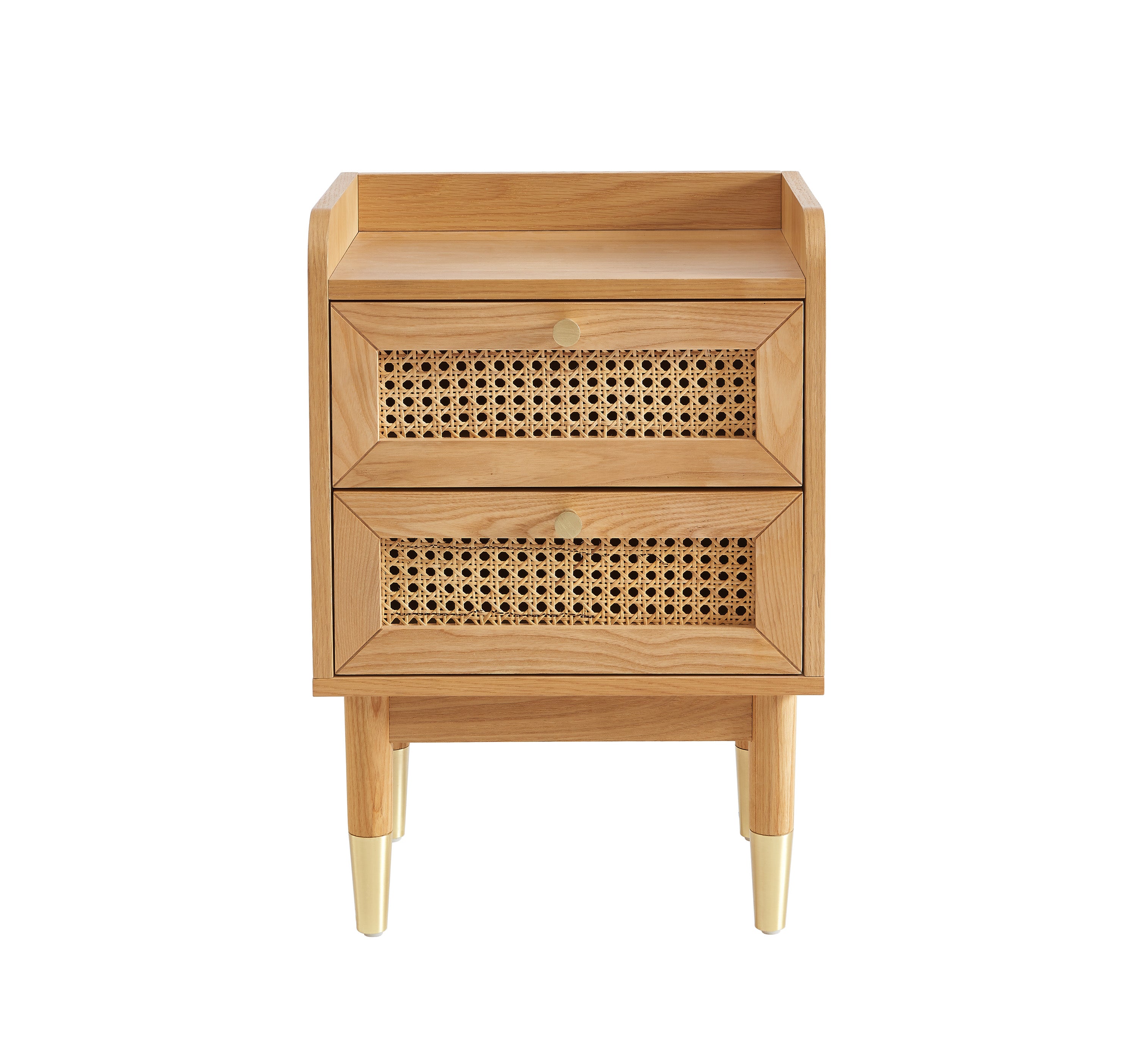 Leon - Bedside Table - Oak Veneer and Rattan Cane