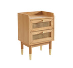 Leon - Bedside Table - Oak Veneer and Rattan Cane
