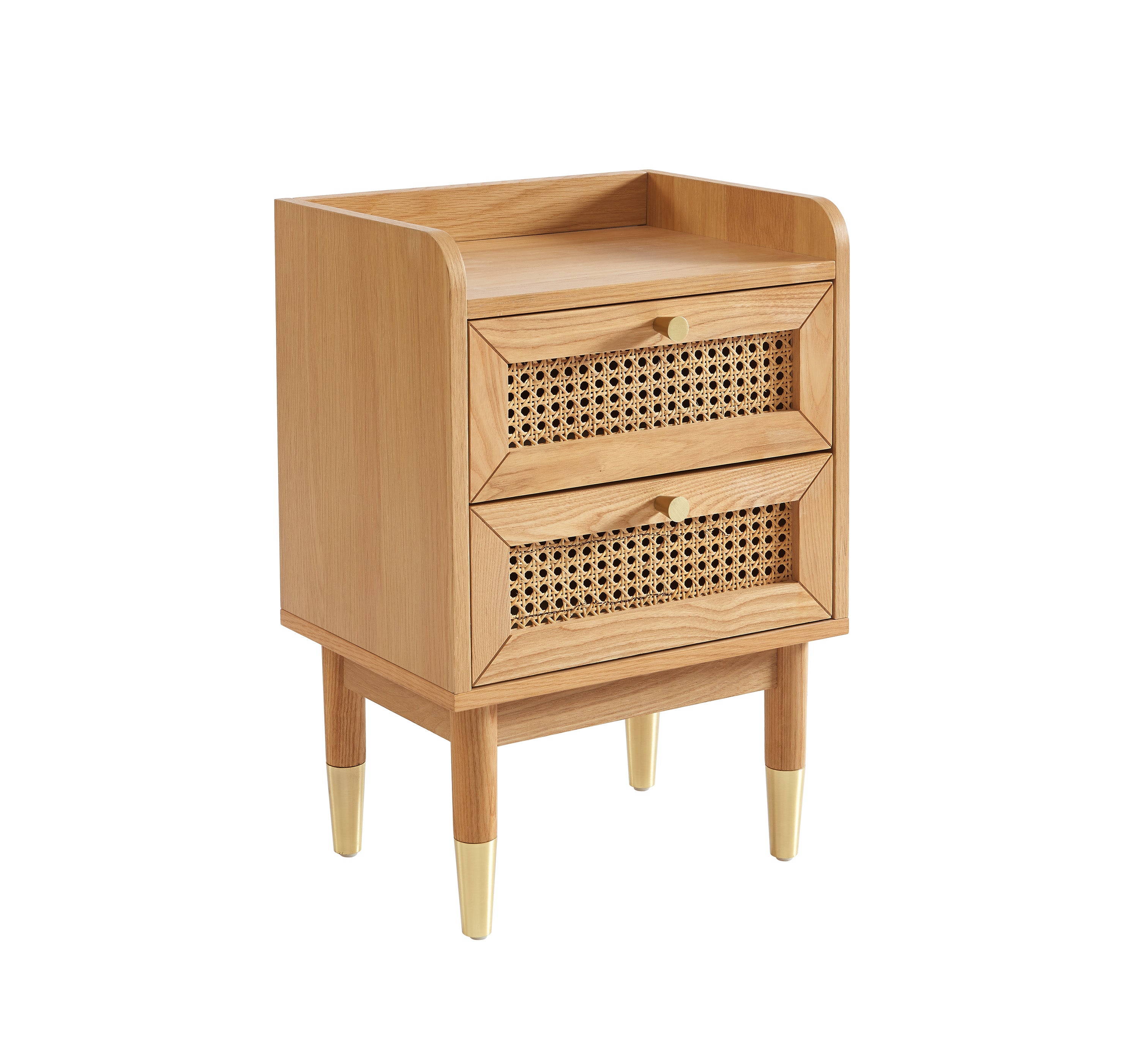 Leon - Bedside Table - Oak Veneer and Rattan Cane