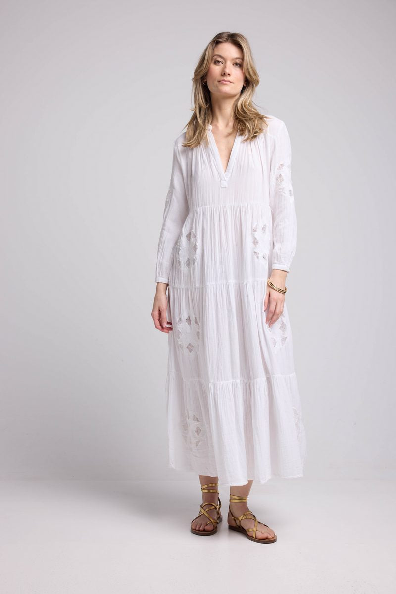 Vestido largo de manga larga - Blanco