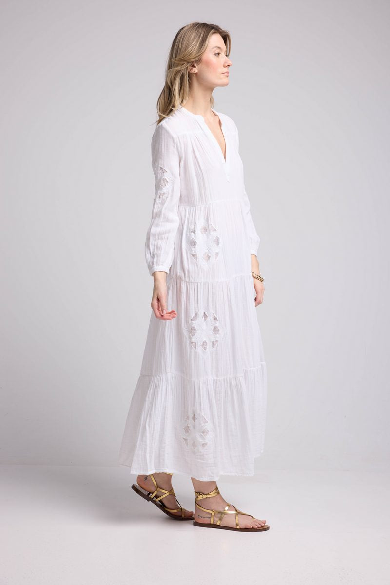 Vestido largo de manga larga - Blanco