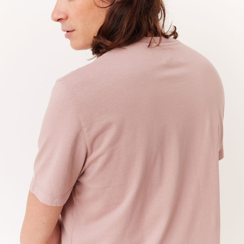 Hast – T-shirt i ekologisk bomull, ljusrosa, ljusrosa t-shirt buren av en man, bakifrån