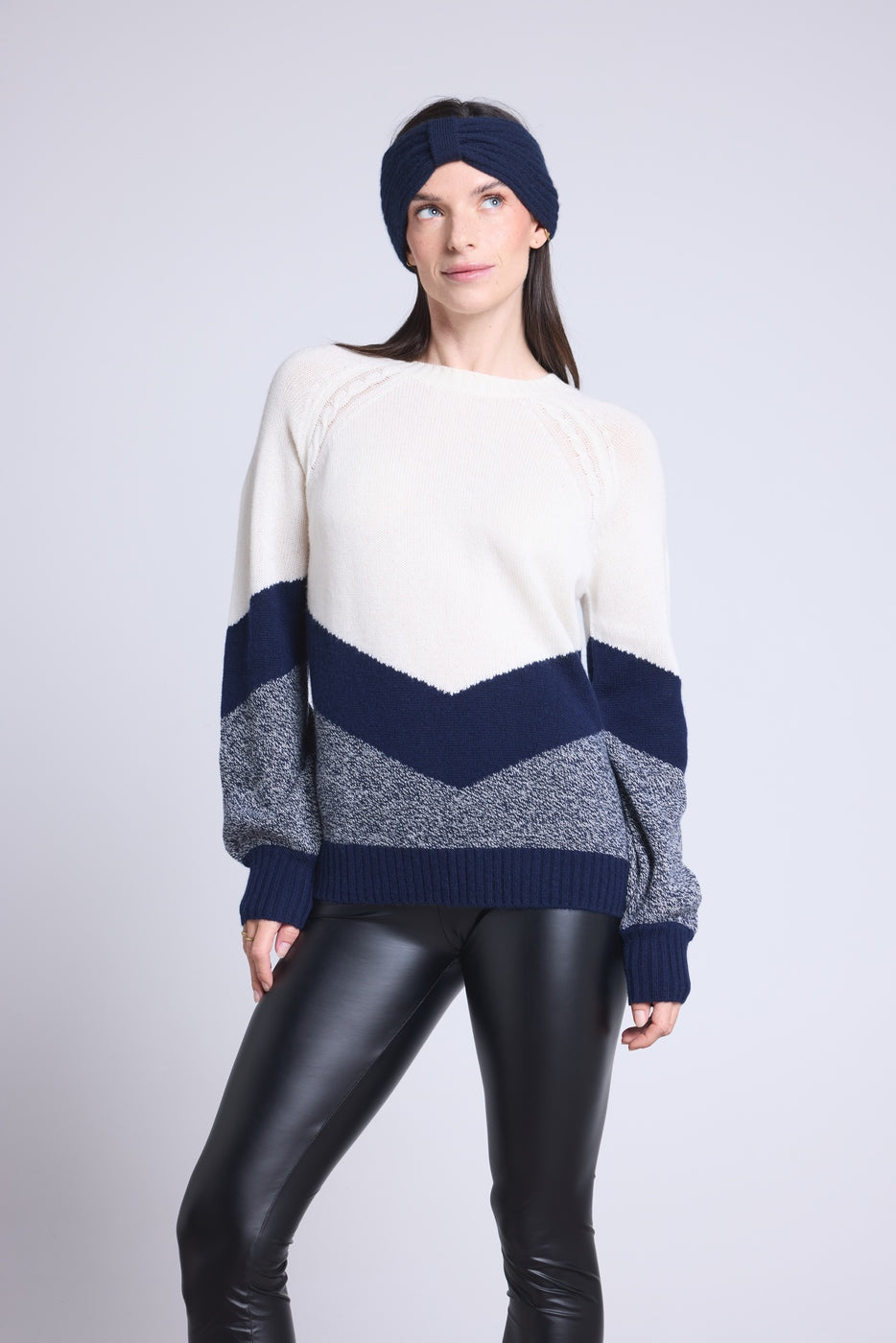 Jersey color block Teresa - Azul marino y blanco - Mujer