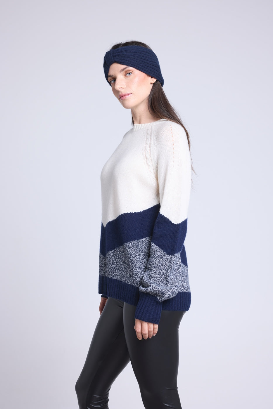 Jersey color block Teresa - Azul marino y blanco - Mujer