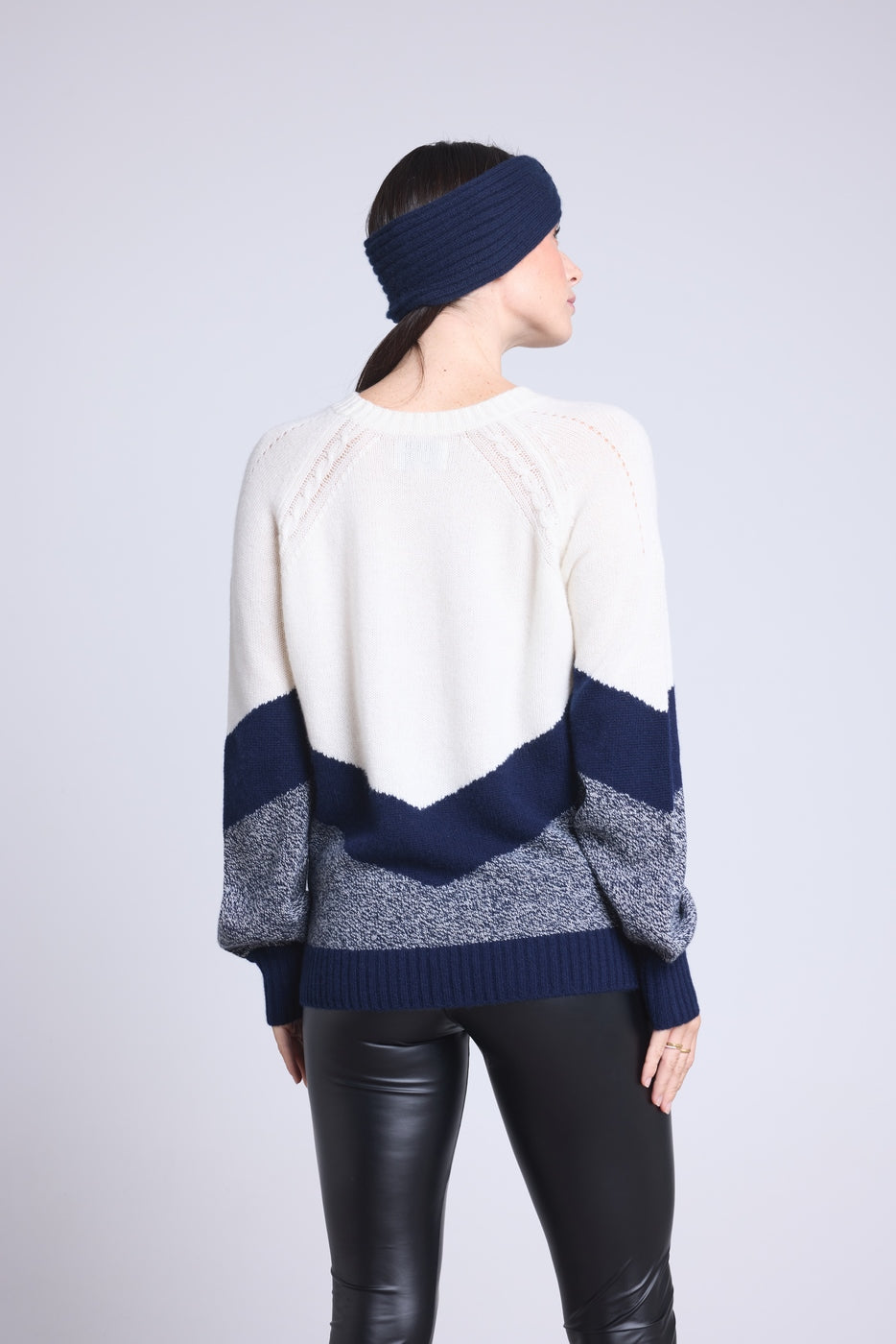 Jersey color block Teresa - Azul marino y blanco - Mujer