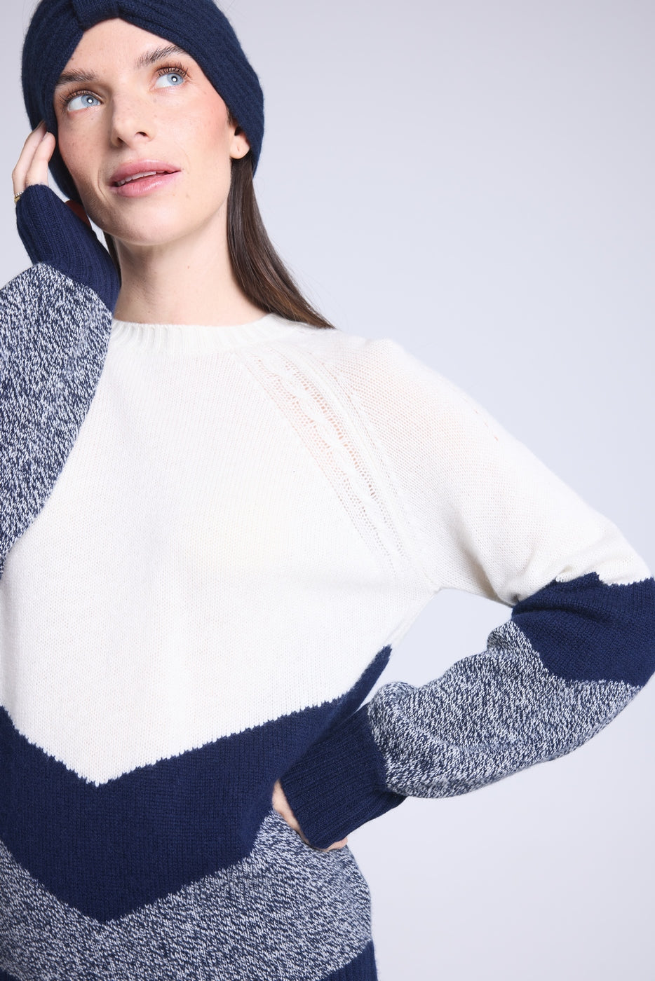 Jersey color block Teresa - Azul marino y blanco - Mujer