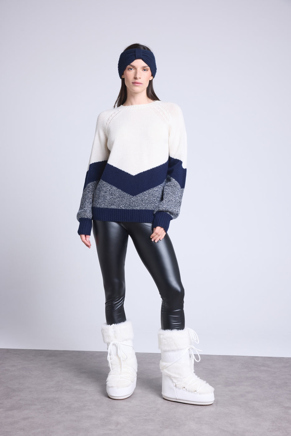 Jersey color block Teresa - Azul marino y blanco - Mujer