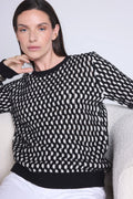 Jersey gráfico de cuello redondo con textura Terry - Negro y blanco - Mujer