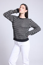 Jersey gráfico de cuello redondo con textura Terry - Negro y blanco - Mujer