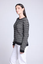 Jersey gráfico de cuello redondo con textura Terry - Negro y blanco - Mujer