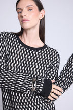 Jersey gráfico de cuello redondo con textura Terry - Negro y blanco - Mujer