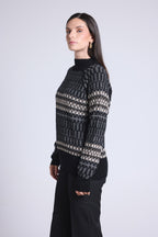Jersey de cuello alto texturizado Tibby - Negro Blanco Beige - Mujer