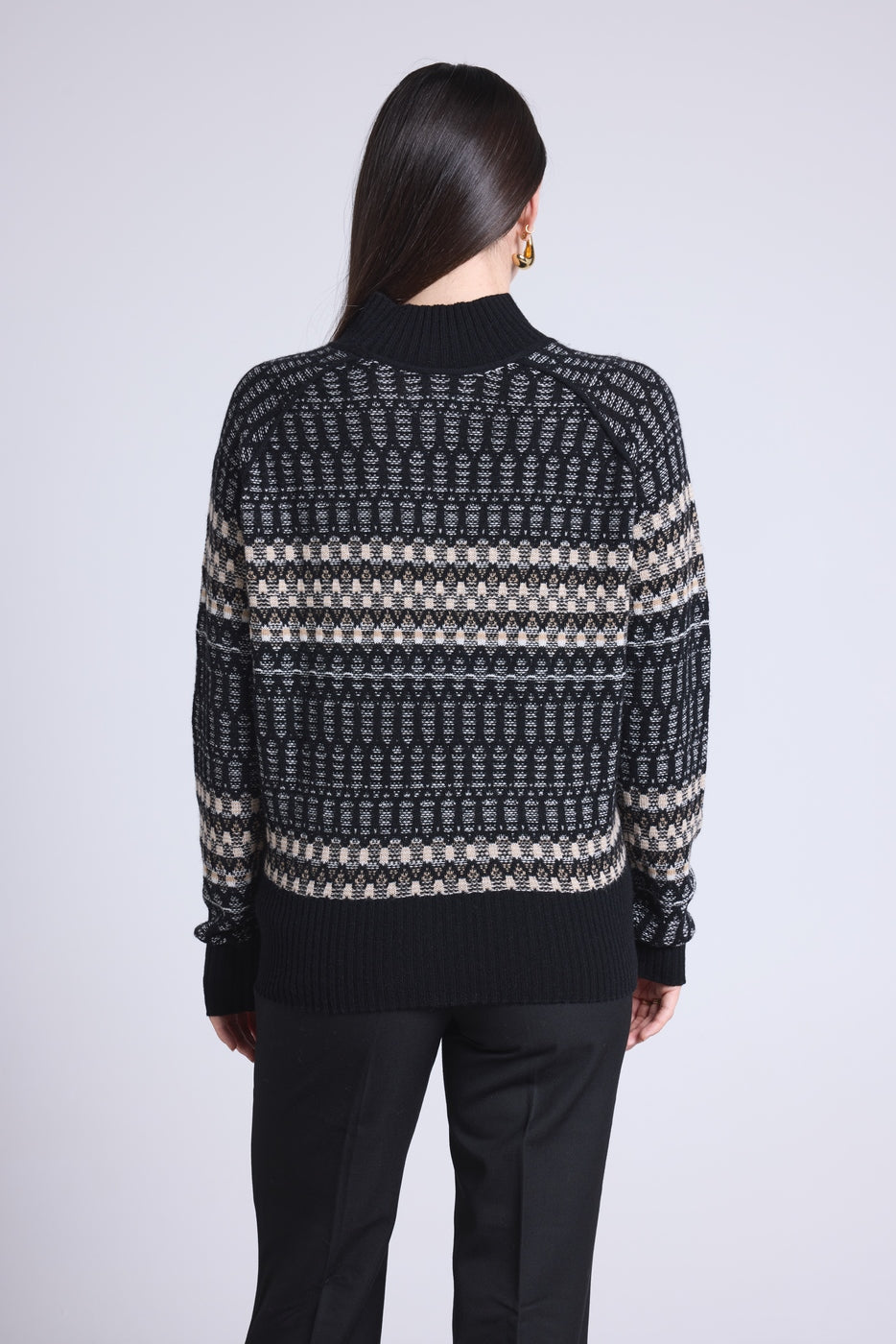 Jersey de cuello alto texturizado Tibby - Negro Blanco Beige - Mujer