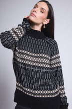 Jersey de cuello alto texturizado Tibby - Negro Blanco Beige - Mujer
