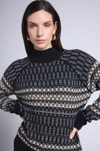 Jersey de cuello alto texturizado Tibby - Negro Blanco Beige - Mujer