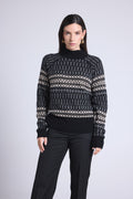 Jersey de cuello alto texturizado Tibby - Negro Blanco Beige - Mujer