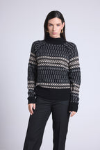 Jersey de cuello alto texturizado Tibby - Negro Blanco Beige - Mujer