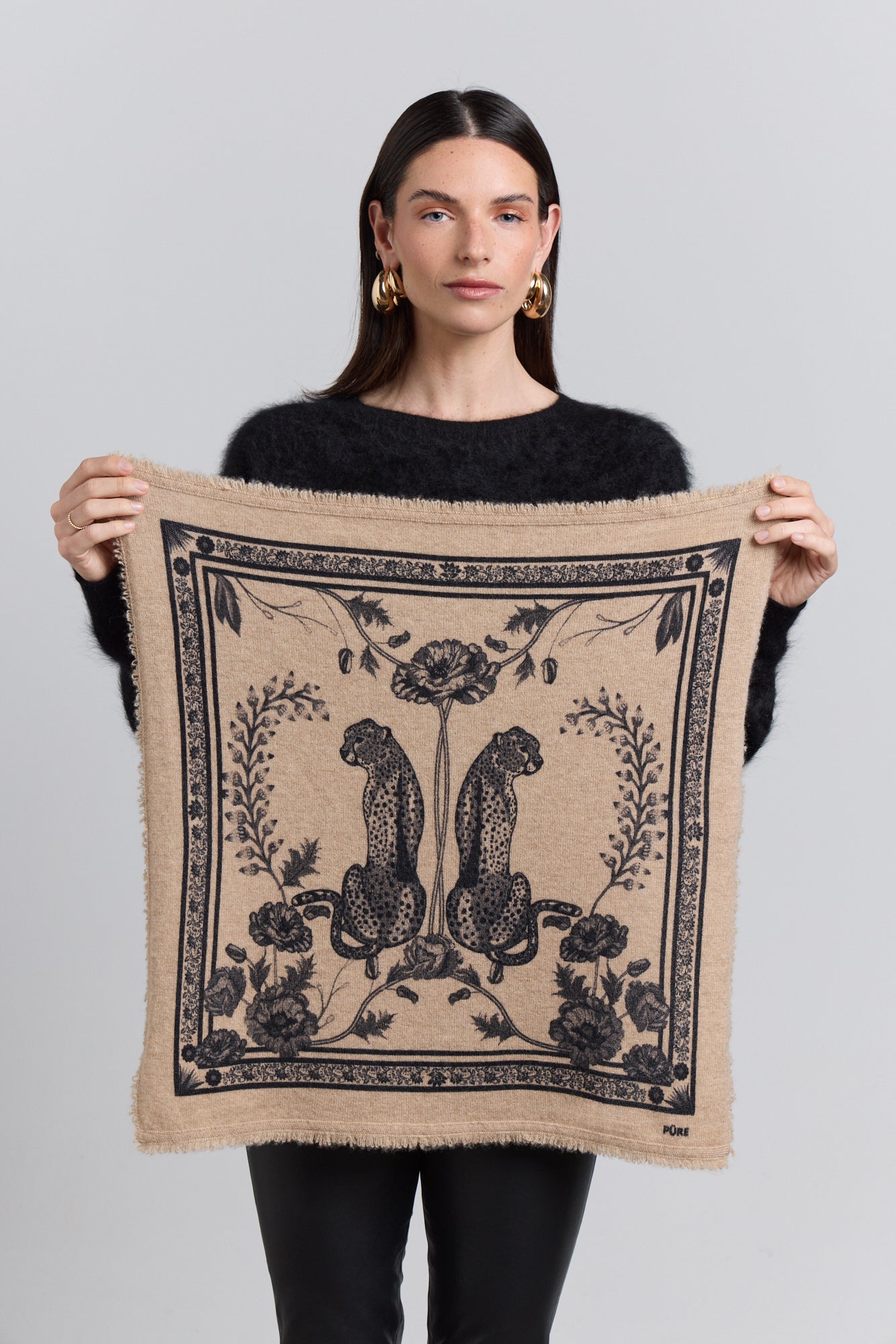 Echarpe Bandana Tiger En Cachemire - Ecoland Beige & Noir - Mixte