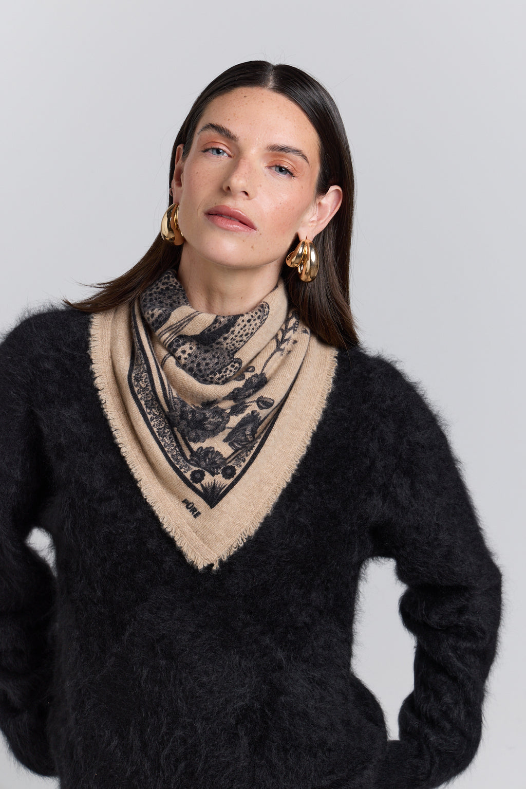 Echarpe Bandana Tiger En Cachemire - Ecoland Beige & Noir - Mixte