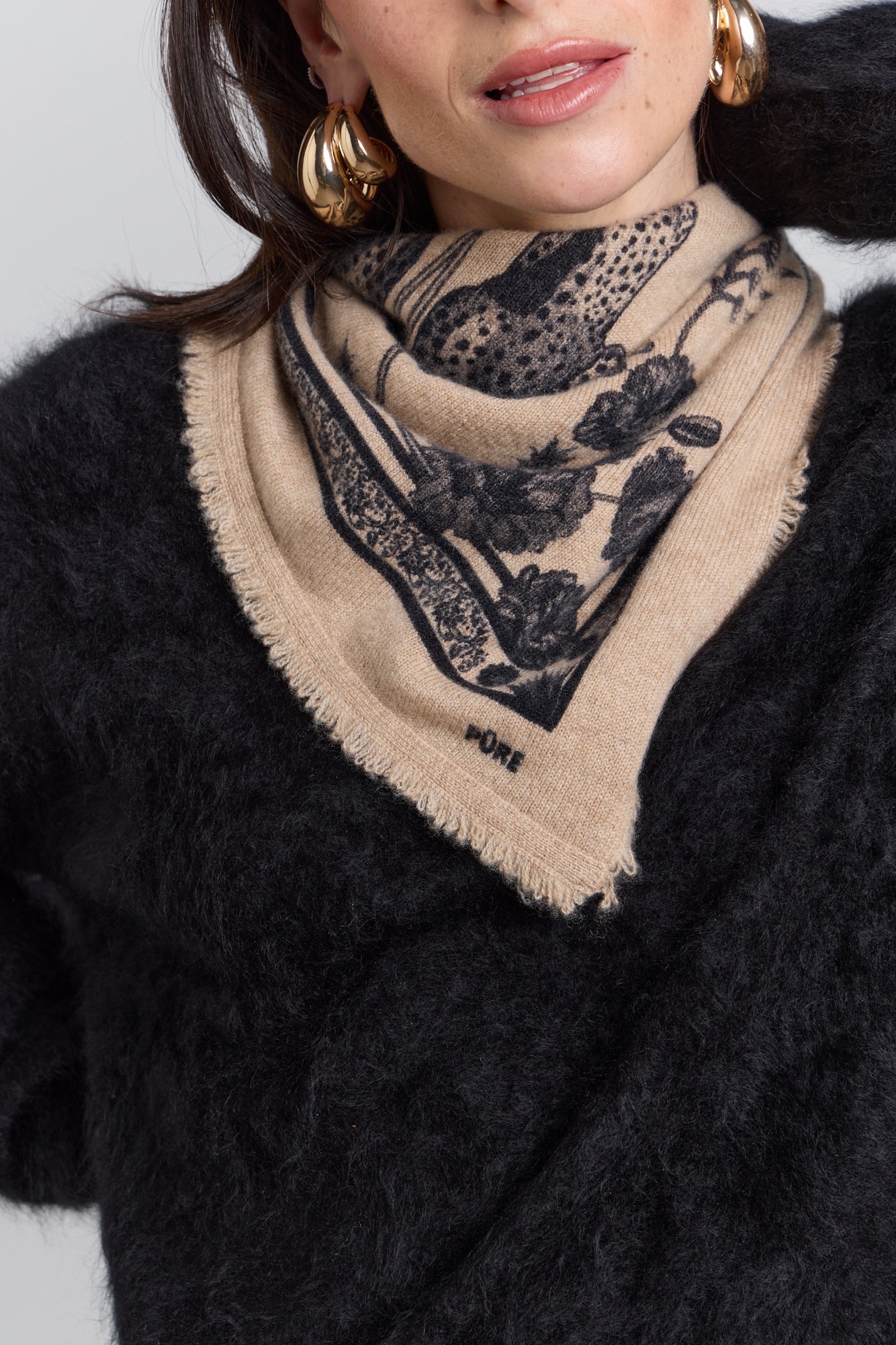 Echarpe Bandana Tiger En Cachemire - Ecoland Beige & Noir - Mixte