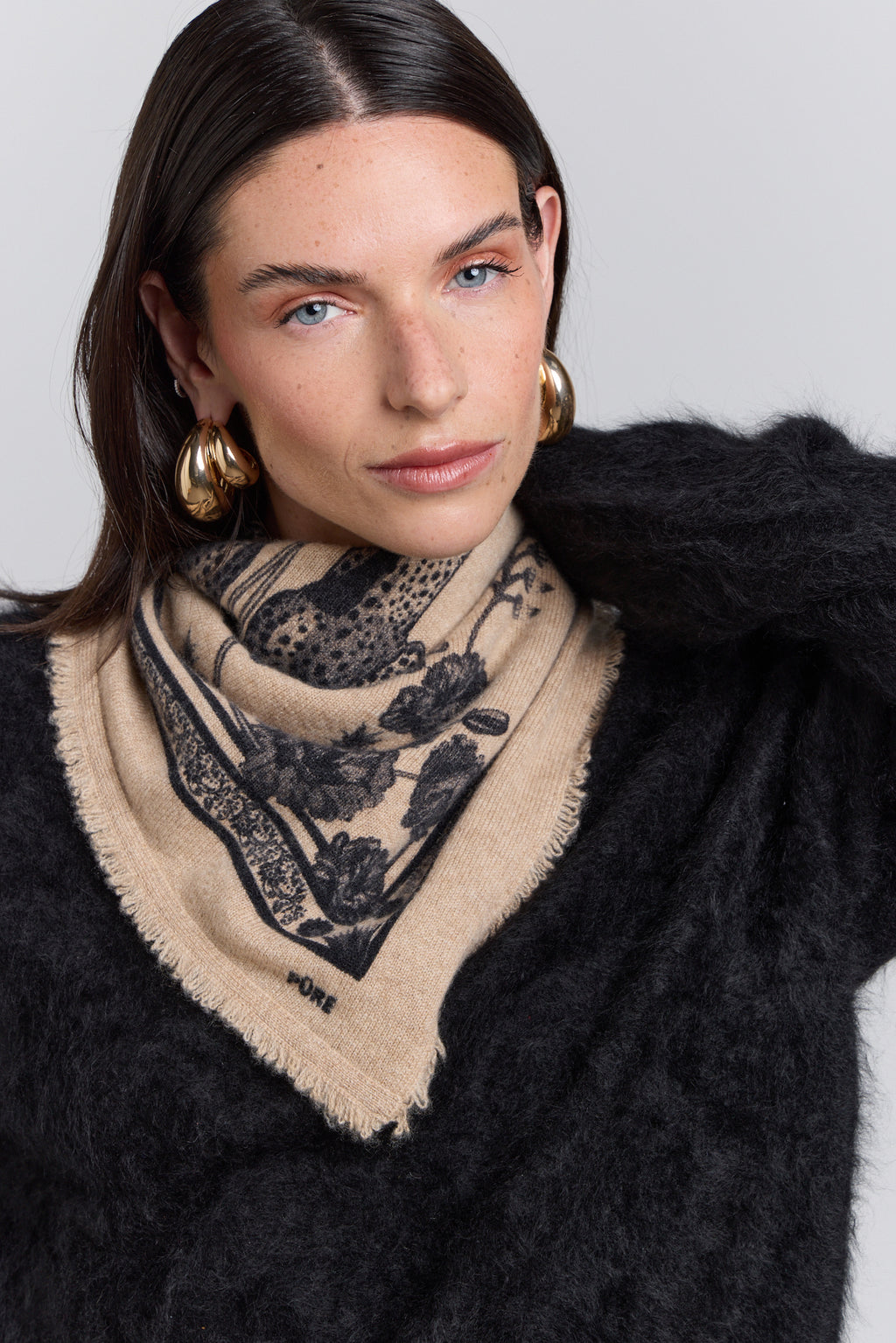 Echarpe Bandana Tiger En Cachemire - Ecoland Beige & Noir - Mixte