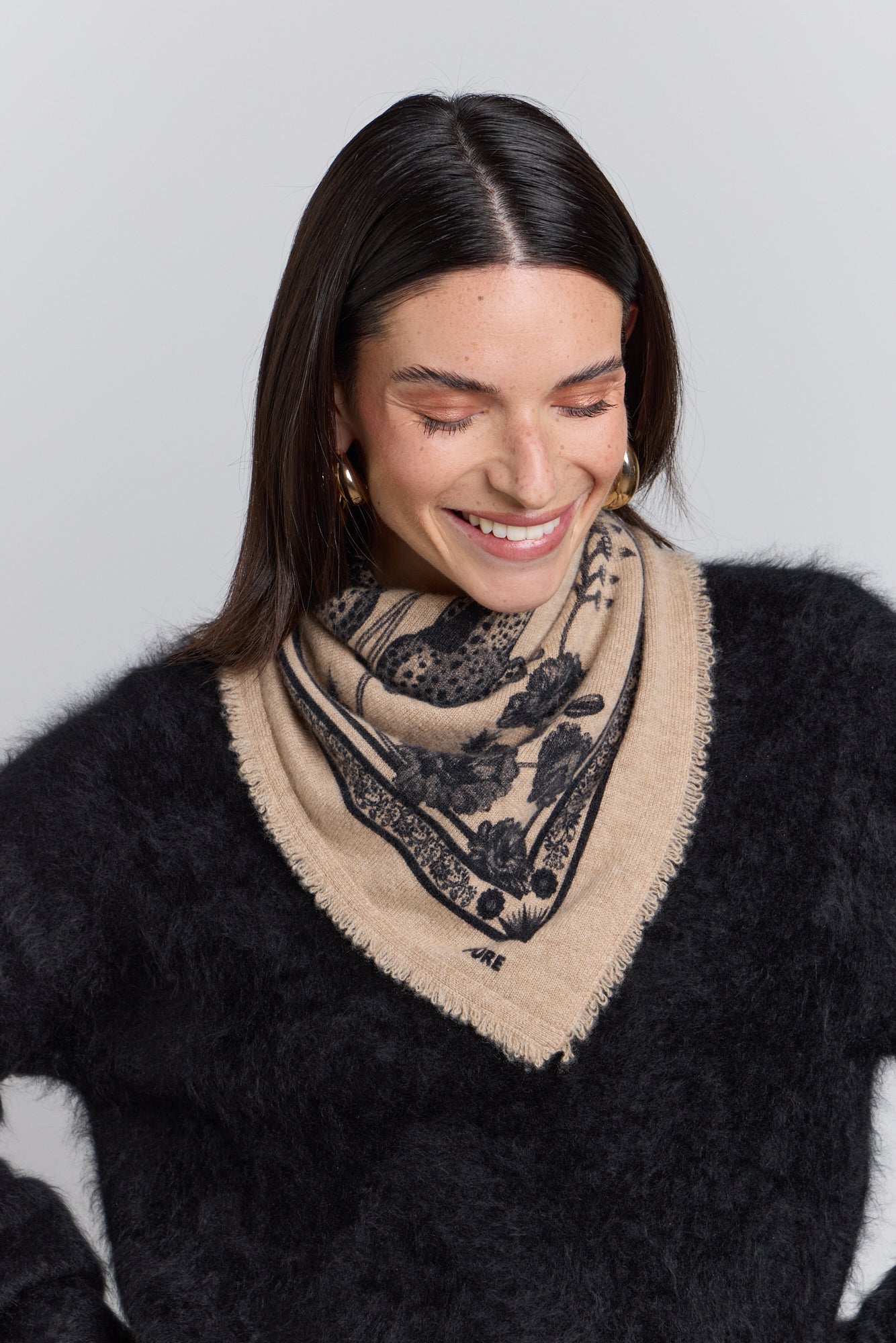 Pañuelo Bandana Tiger En Cachemira - Ecoland Beige & Negro - Mixto
