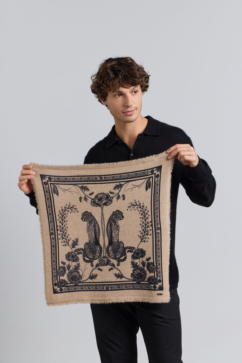 Echarpe Bandana Tiger En Cachemire - Ecoland Beige & Noir - Mixte