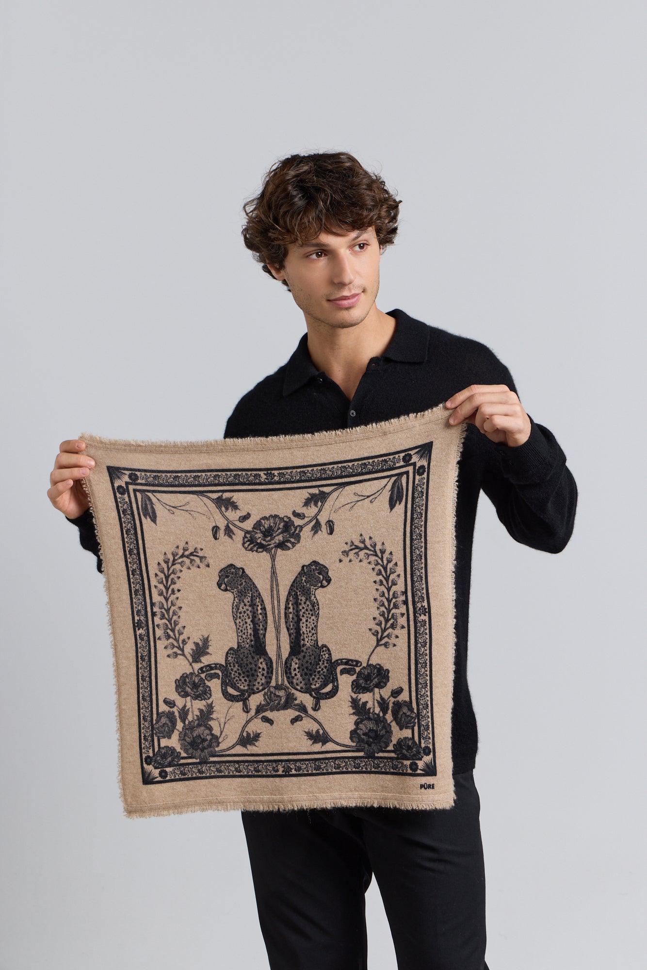 Echarpe Bandana Tiger En Cachemire - Ecoland Beige & Noir - Mixte