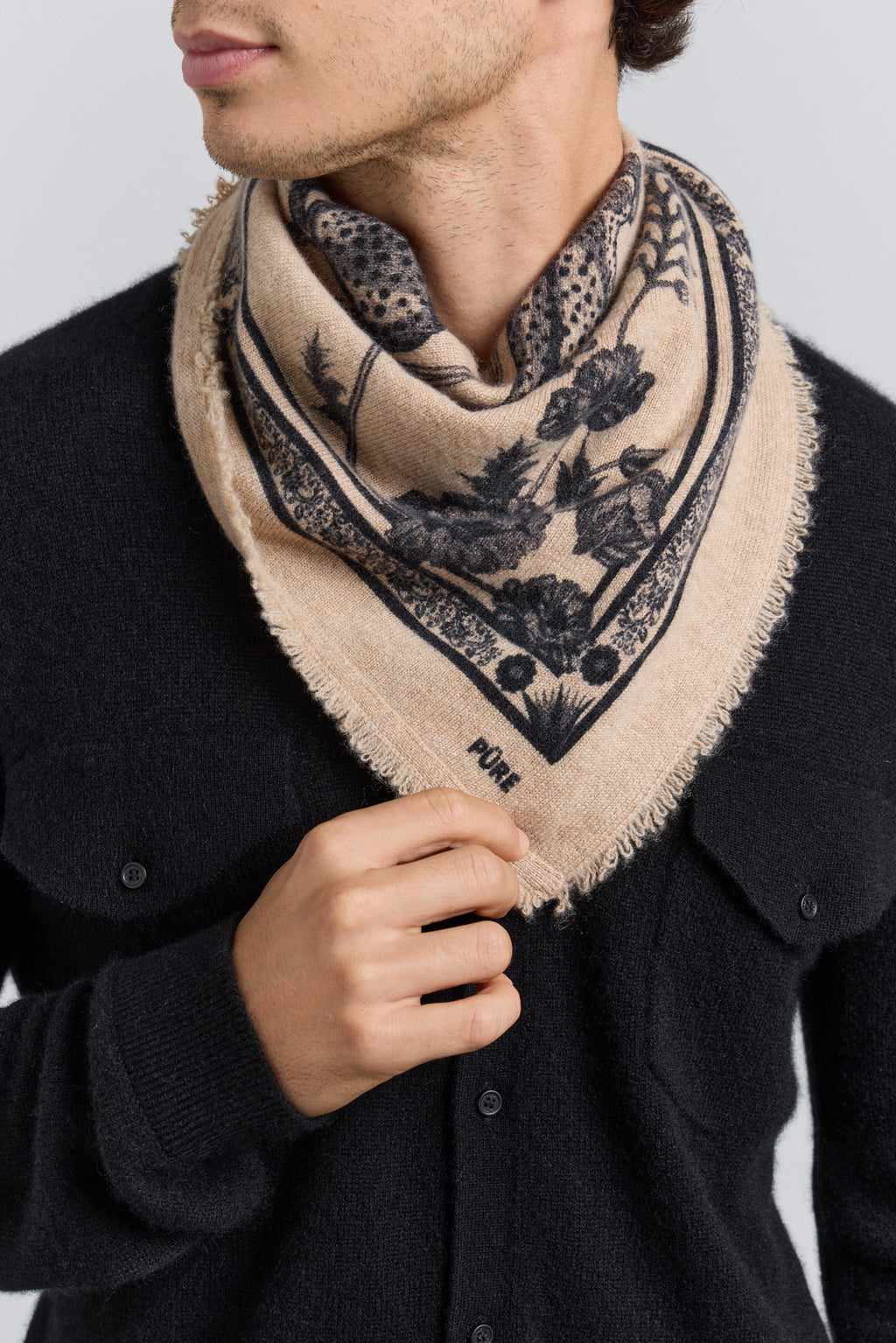 Echarpe Bandana Tiger En Cachemire - Ecoland Beige & Noir - Mixte