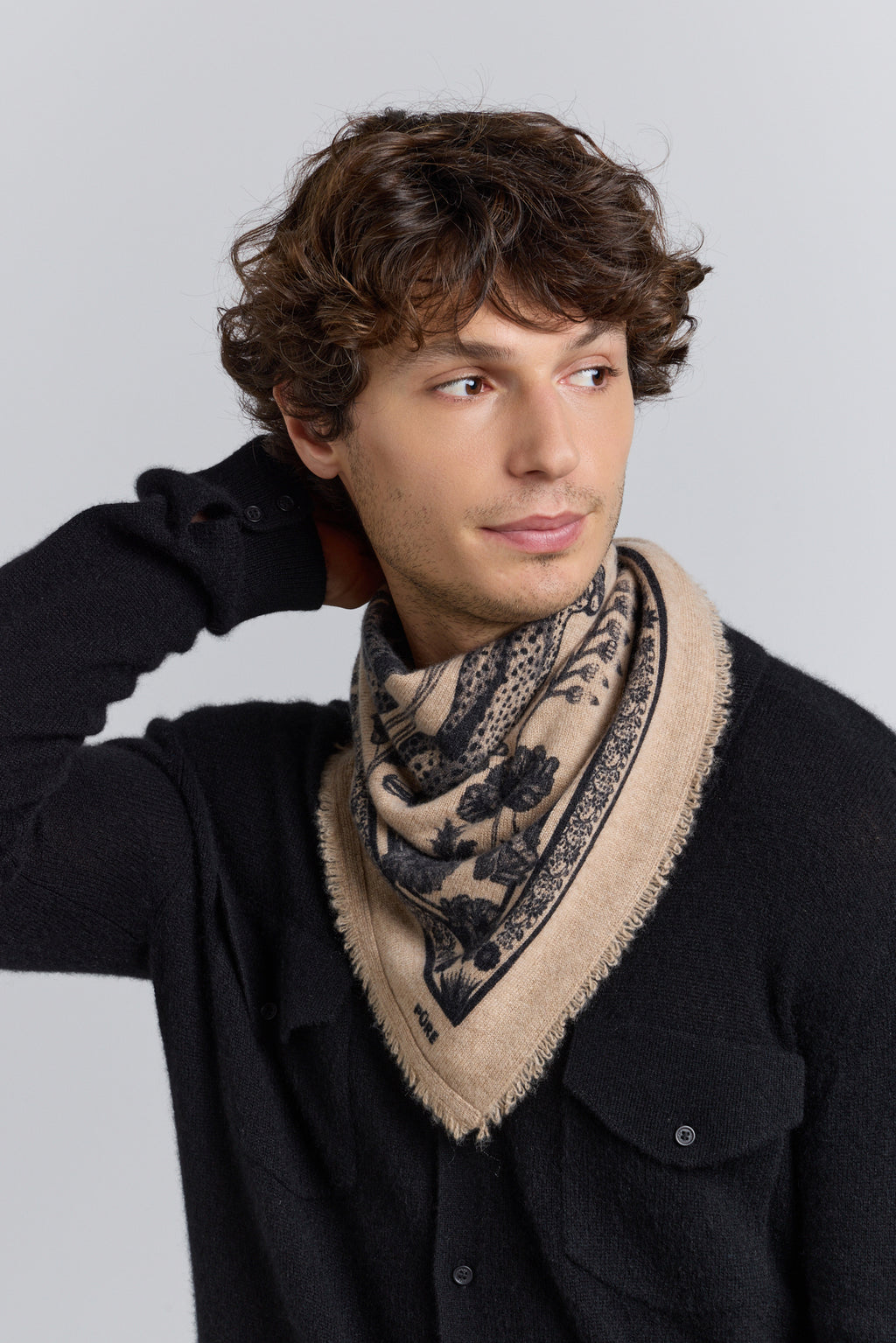 Echarpe Bandana Tiger En Cachemire - Ecoland Beige & Noir - Mixte