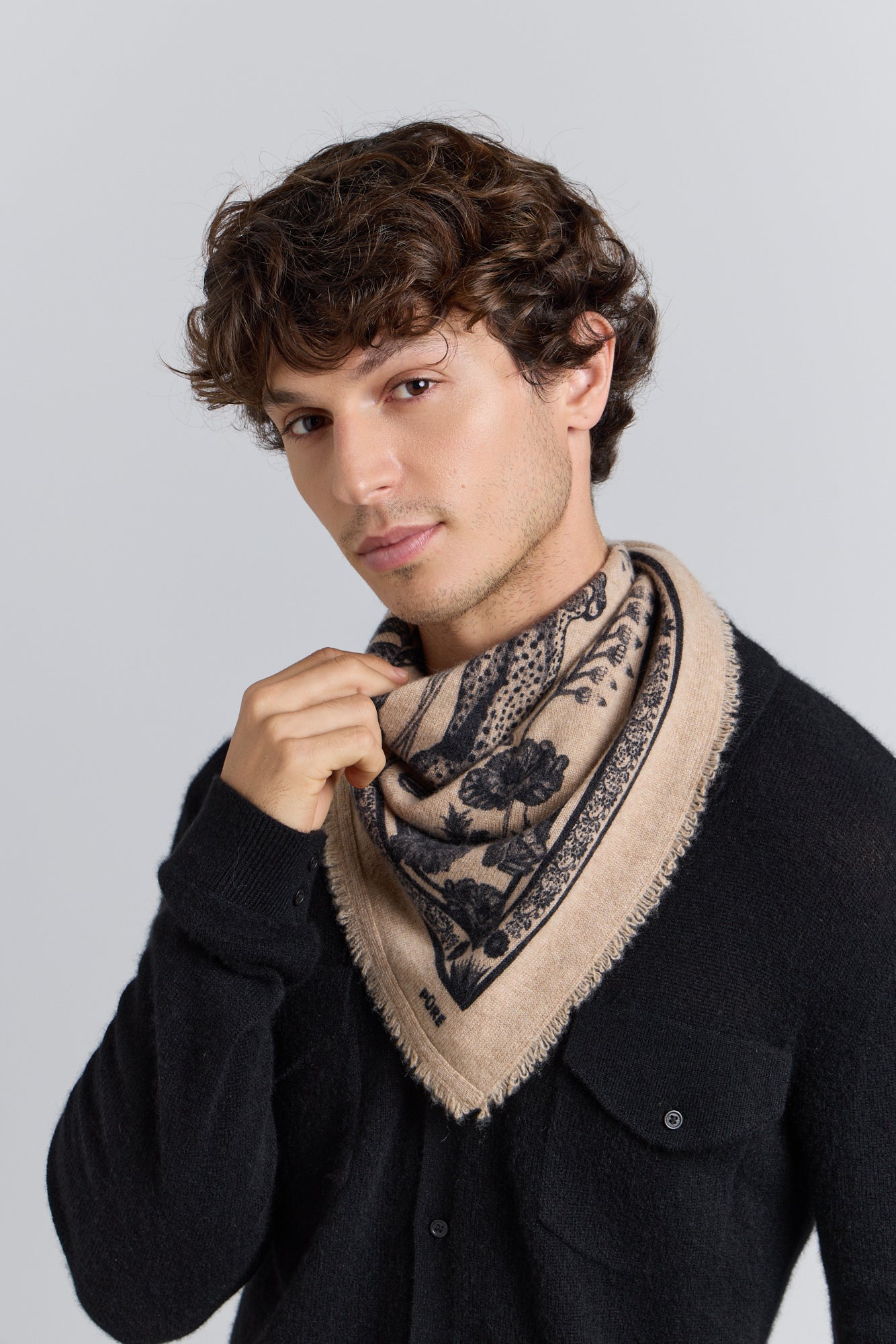 Echarpe Bandana Tiger En Cachemire - Ecoland Beige & Noir - Mixte