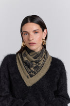 Echarpe Bandana Tiger En Cachemire - Ledburry Khaki & Noir - Mixte