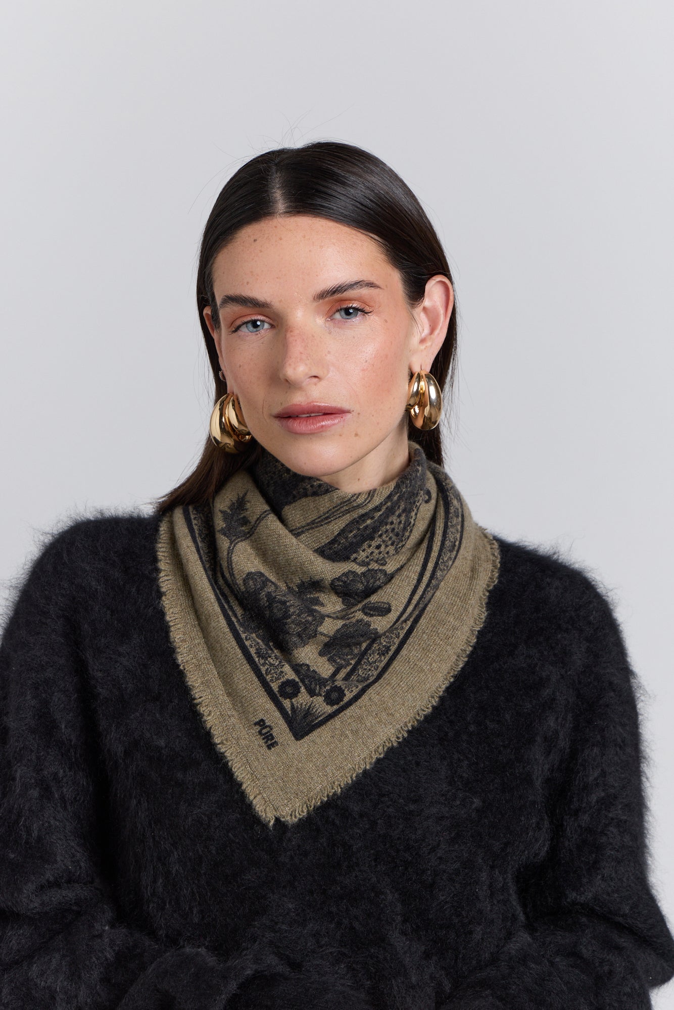 Echarpe Bandana Tiger En Cachemire - Ledburry Khaki & Noir - Mixte