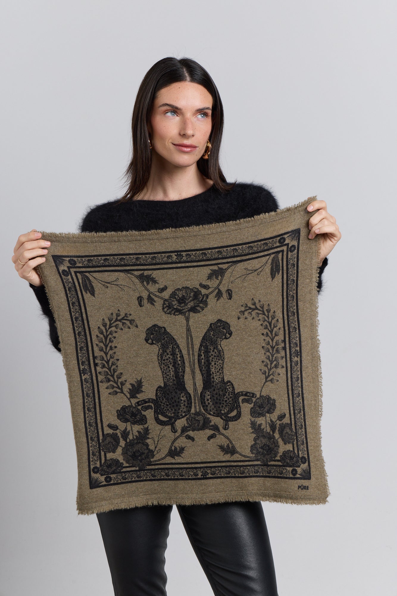 Echarpe Bandana Tiger En Cachemire - Ledburry Khaki & Noir - Mixte