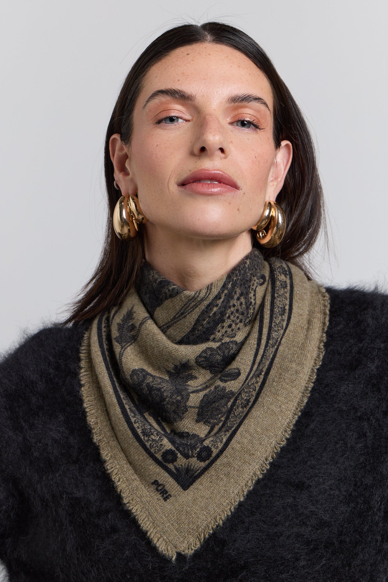Echarpe Bandana Tiger En Cachemire - Ledburry Khaki & Noir - Mixte