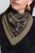 Echarpe Bandana Tiger En Cachemire - Ledburry Khaki & Noir - Mixte