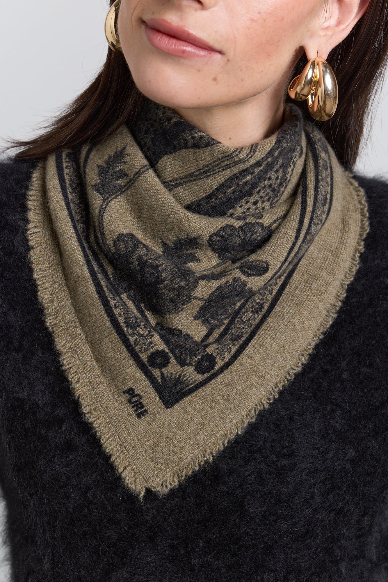 Echarpe Bandana Tiger En Cachemire - Ledburry Khaki & Noir - Mixte