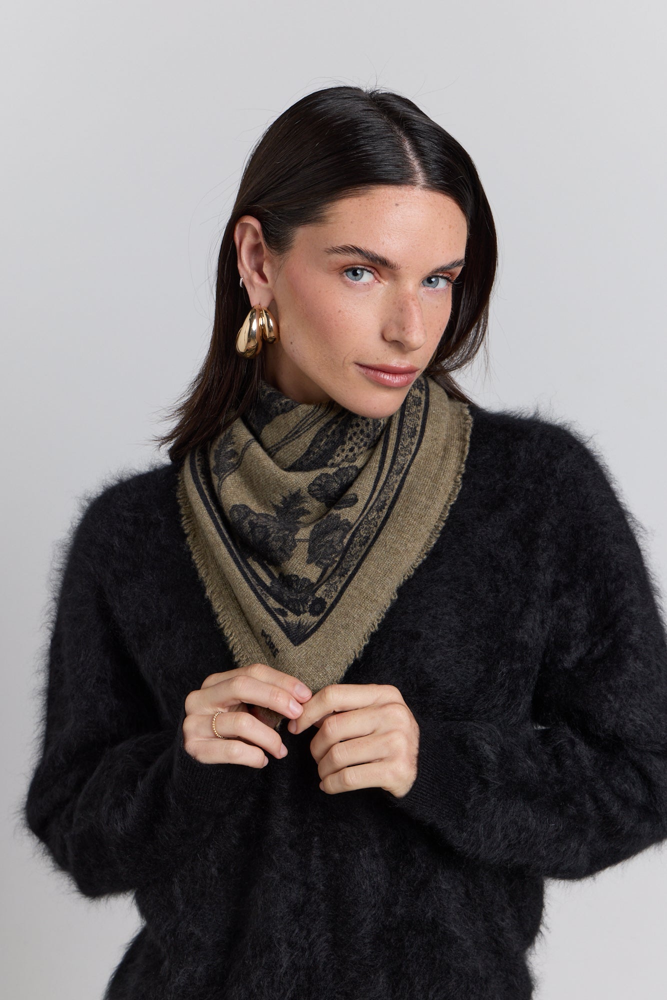Echarpe Bandana Tiger En Cachemire - Ledburry Khaki & Noir - Mixte