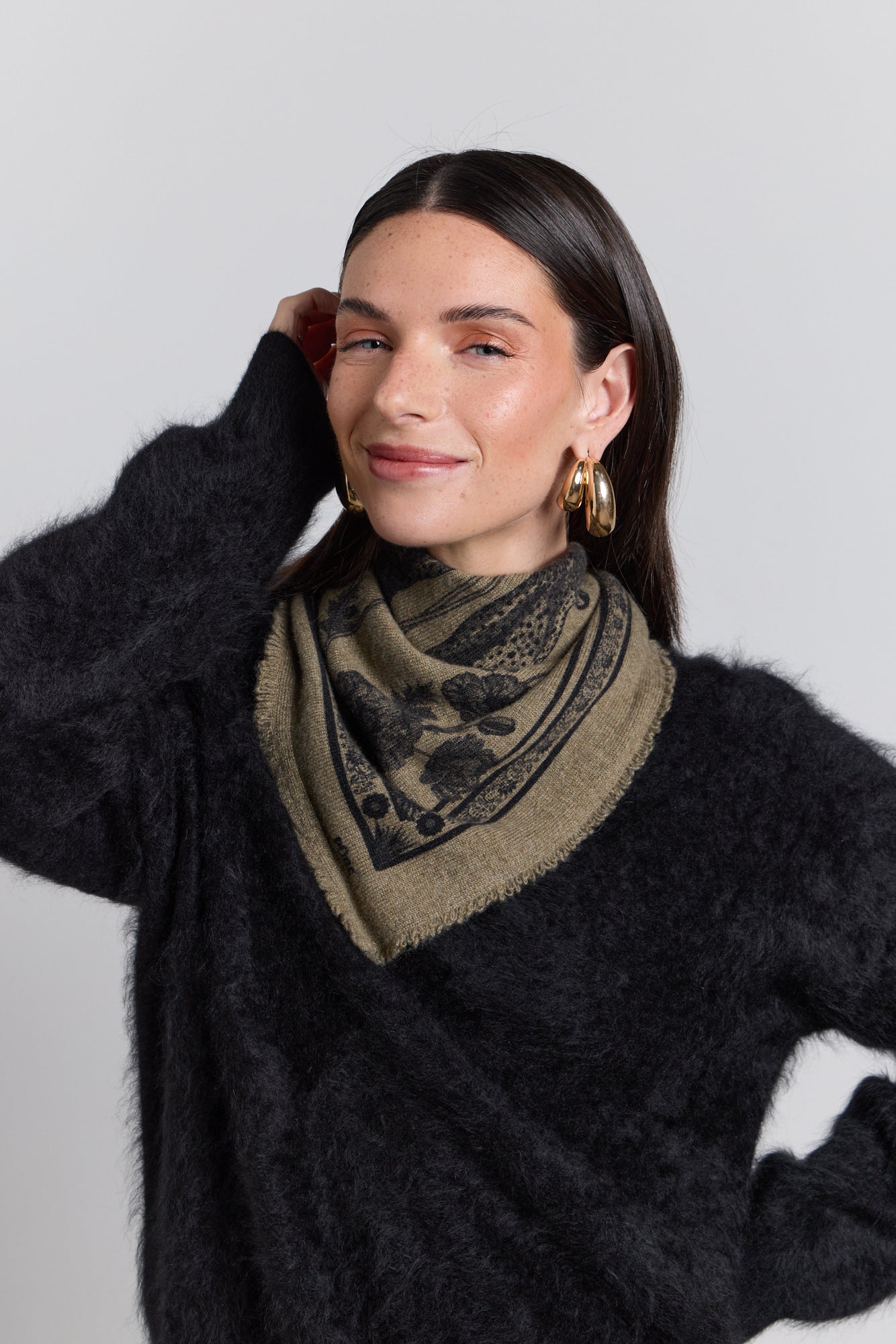Echarpe Bandana Tiger En Cachemire - Ledburry Khaki & Noir - Mixte