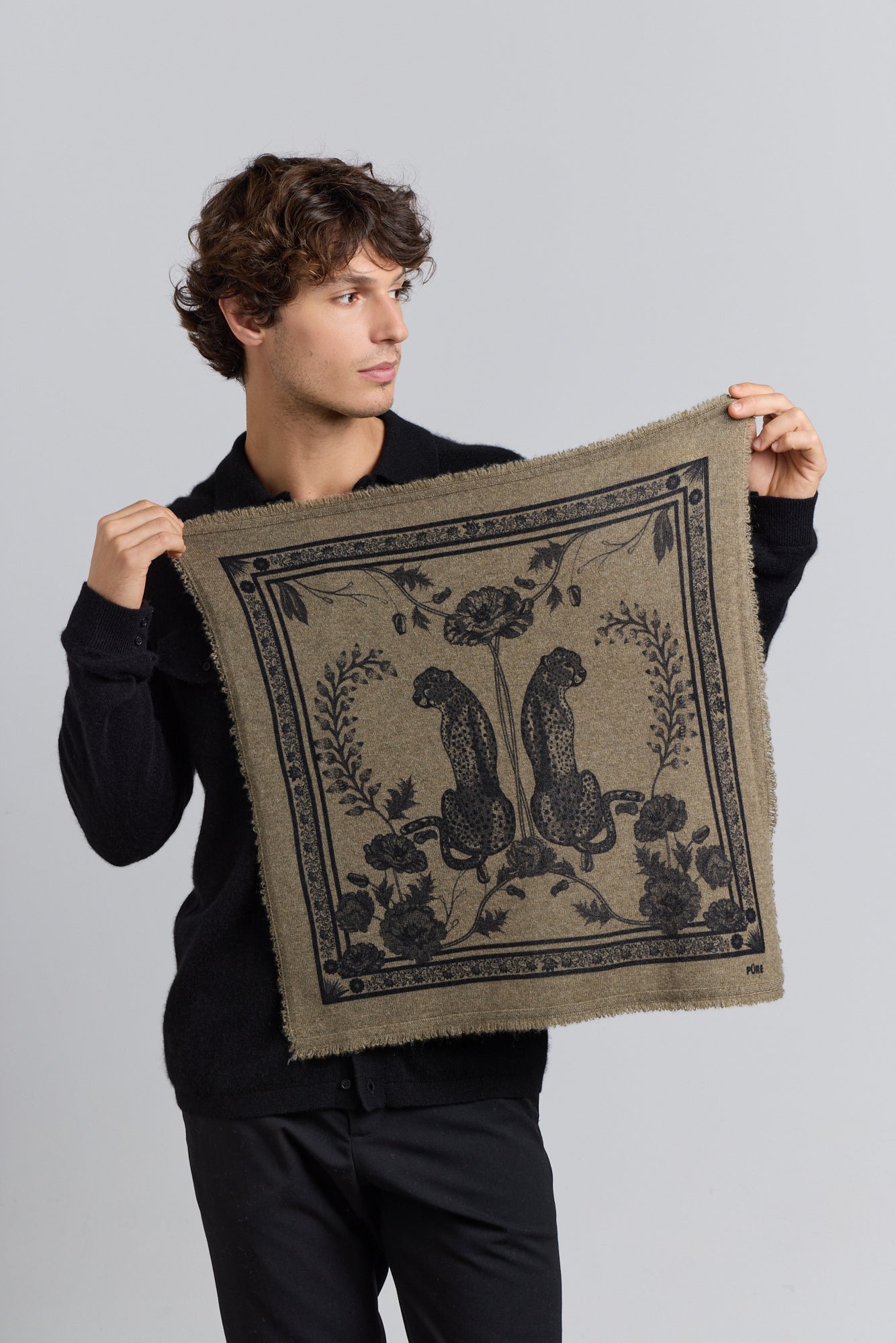 Echarpe Bandana Tiger En Cachemire - Ledburry Khaki & Noir - Mixte