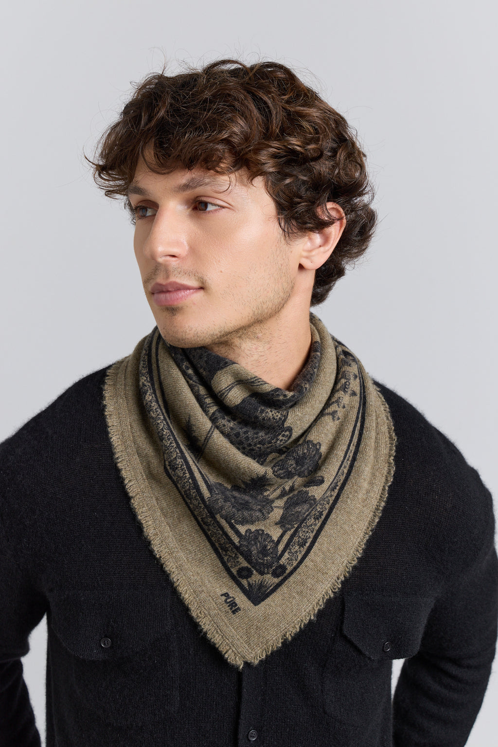 Echarpe Bandana Tiger En Cachemire - Ledburry Khaki & Noir - Mixte