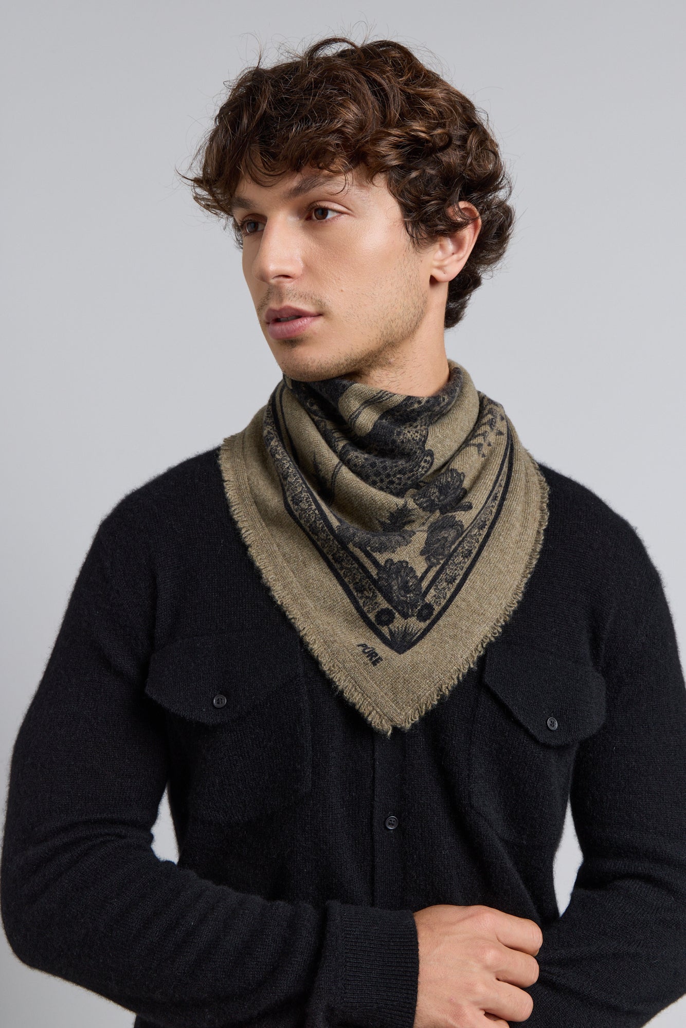 Echarpe Bandana Tiger En Cachemire - Ledburry Khaki & Noir - Mixte